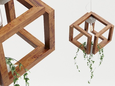 北欧实木绿植盆栽盆栽吊灯模型3d模型