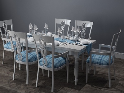 3d地中海餐桌餐桌椅六人桌模型