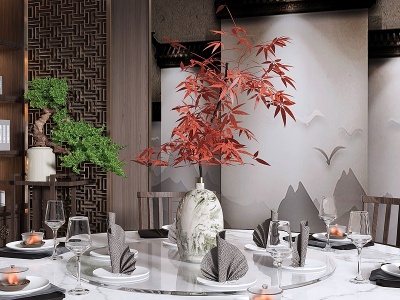 新中式家居餐厅模型