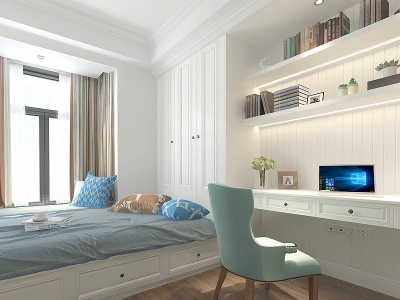 3d现代简约卧室书房模型