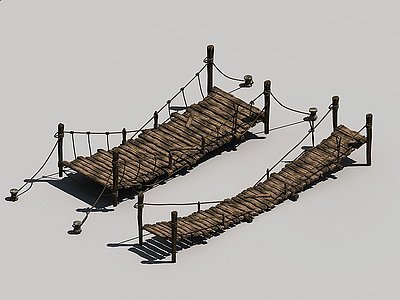 中式吊桥桥梁木桥木板麻绳模型