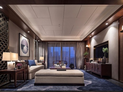 3d新中式客厅起居室模型