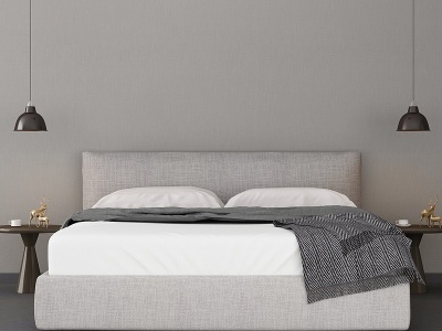 3d新中式床双人床布艺床模型