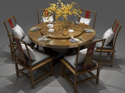 新中式餐桌餐桌椅圆桌模型3d模型