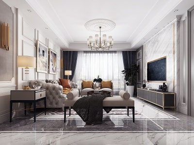 3d美式客厅美式沙发模型