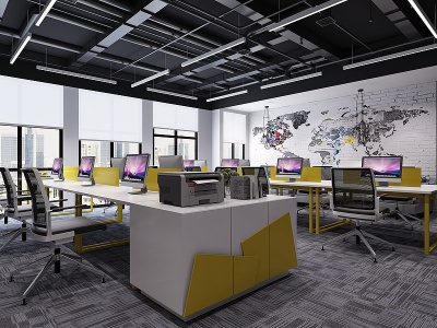 3d现代办公区办公大厅模型