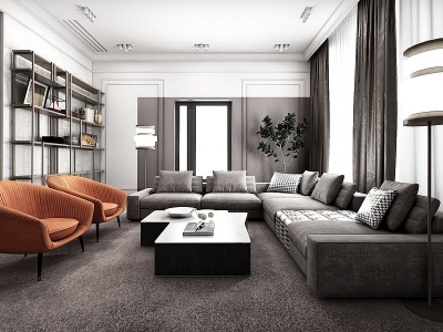 3d现代轻奢客厅沙发茶几组合模型