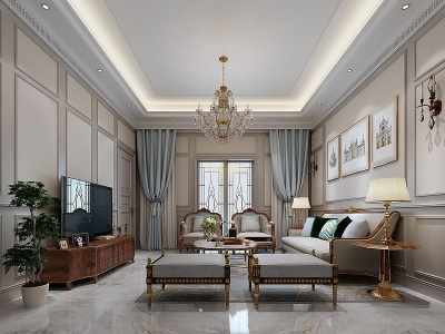 法式别墅起居室客厅模型3d模型