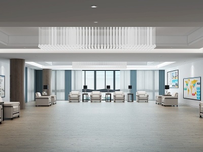 3d现代接待室沙发窗帘水晶灯模型