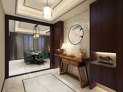 中式客厅玄关沙发组合模型3d模型