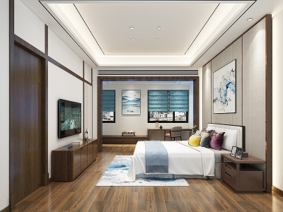 中式卧室床装饰画模型3d模型