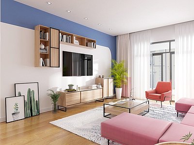 3d现代客厅色彩电视柜模型