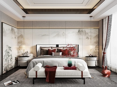 现代新中式卧室模型