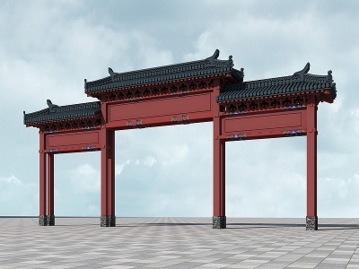 中式古建大门入口牌坊牌楼模型