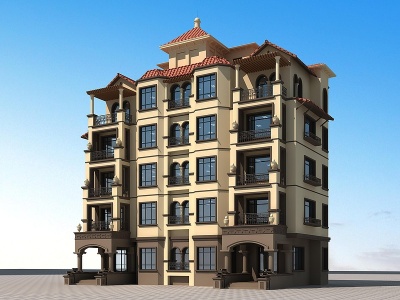 地中海西班牙风格多层别墅3d模型