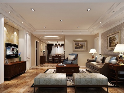 美式客厅沙发组合电视柜模型3d模型