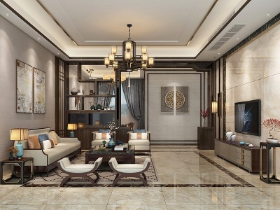 新中式客厅沙发模型3d模型