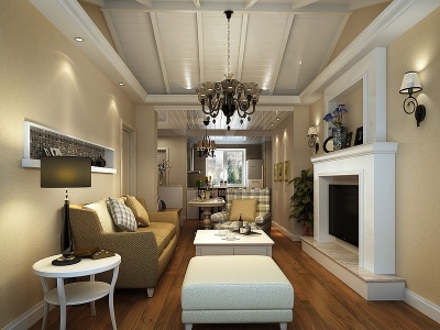 3d现代客厅沙发壁炉壁灯吊灯模型