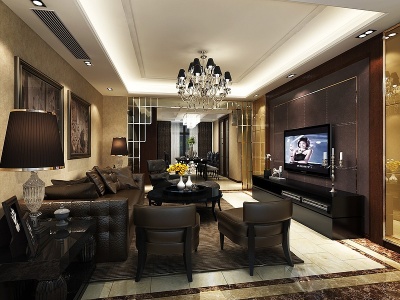 3d现代客厅沙发皮沙发模型