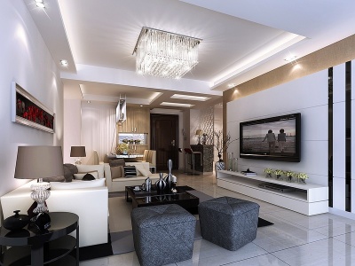 3d现代客厅沙发组合电视柜模型