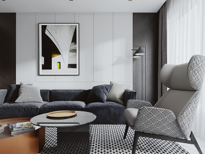 3d现代客厅沙发休闲椅模型