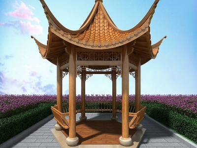 3d中式古建六角凉亭模型