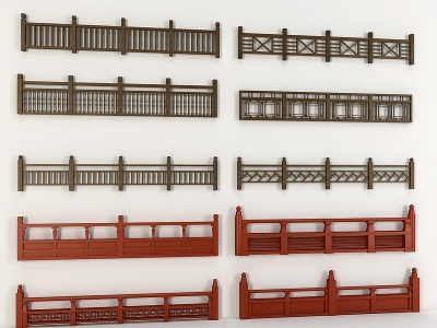 3d木栏杆护栏围栏扶手模型