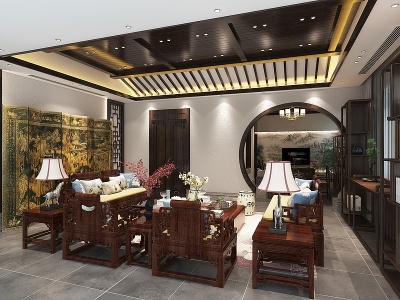 3d中式会客厅接待室模型