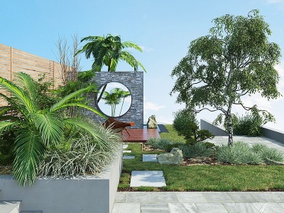 3d中式庭院花园露台模型