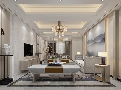 新中式客厅沙发吊灯模型3d模型