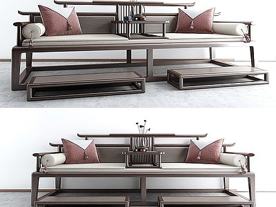 3d中式古典实木沙发罗汉床模型