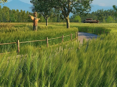 3d现代自然风乡村麦田景观模型
