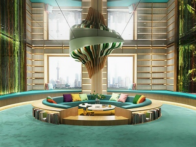 3d现代绿色中厅休息厅模型