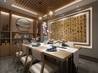 3d新中式餐厅装饰柜模型