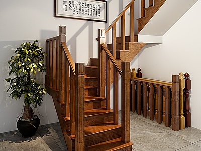 新中式楼梯实木楼梯模型3d模型