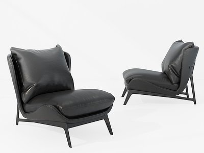 现代黑色皮椅休闲椅模型3d模型