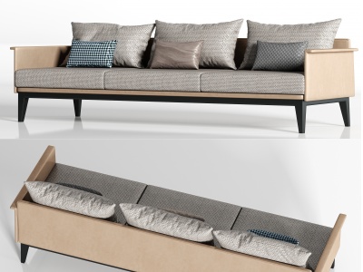 皮革布艺多人沙发枕头组合模型3d模型