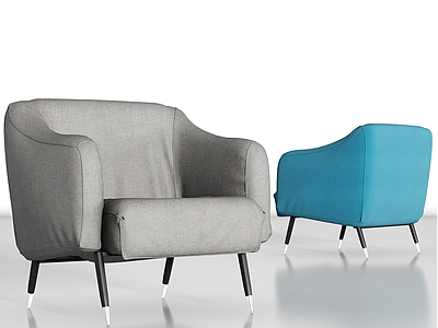 3d现代休闲布艺单人沙发组合模型
