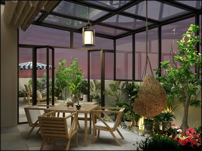 3d现代花园阳台阳光棚模型