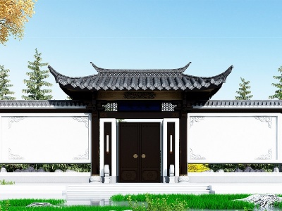 3d中式入口大门模型