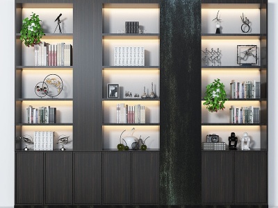 3d现代实木书柜摆件组合模型