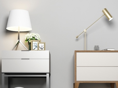 现代床头柜台灯组合模型3d模型