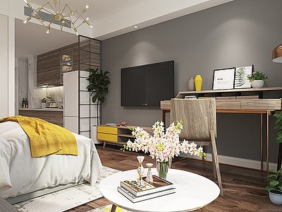 现代公寓厨房床床头柜模型3d模型