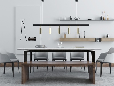 3d现代餐厅餐桌椅组合模型