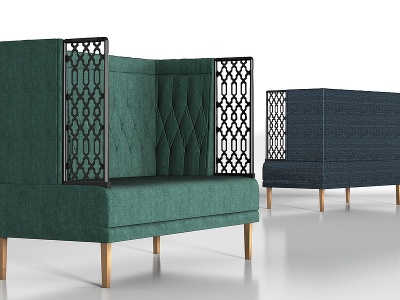 3d现代绒布卡座多人沙发组合模型