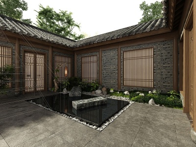中式中庭花园模型