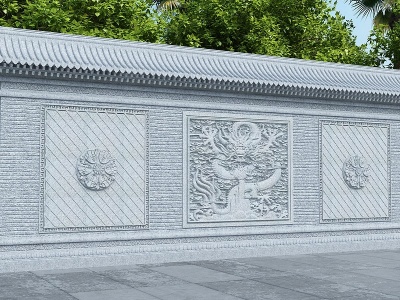 3d新中式庭院影壁照壁模型