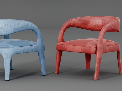 3d现代皮质绒布单人沙发组合模型