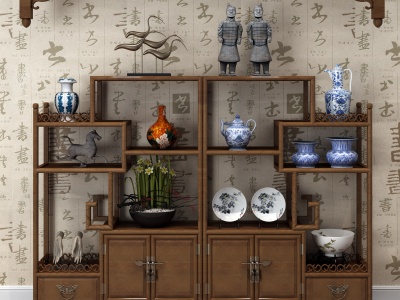 中式博古架装饰柜模型