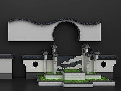 3d中式徽派建筑马头墙模型